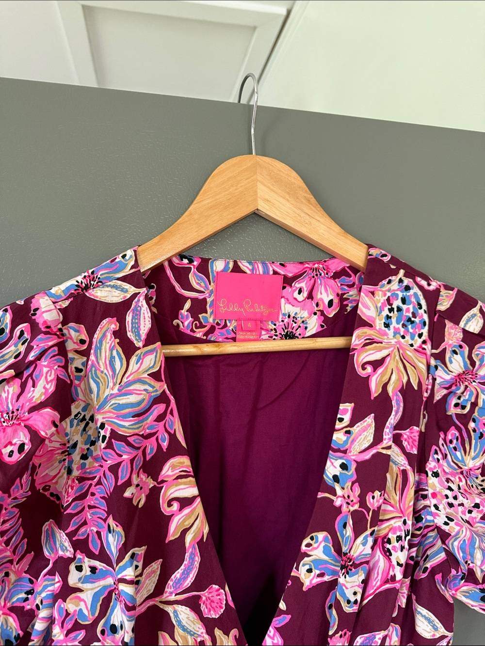 Lilly Pulitzer Alexandria Elbow Sleeve Cotton Wrap Dress Size 4 - Picture 4 of 7